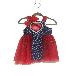 LITTLE LASS Girls Patriotic Ruffle Star Romper / Size: 0-3 Months